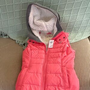Hollister Coral Puffer Vest with Fleece Hood